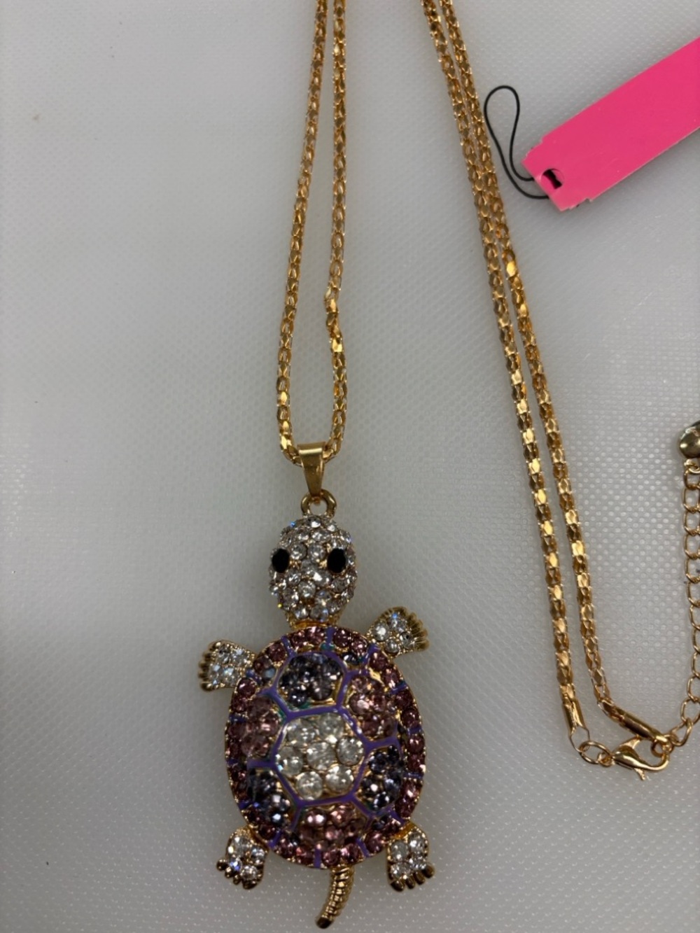 Gold-Tone Purple Crystal Turtle Pendant Necklace